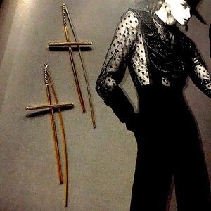 AWFH Gold Tassel + Cross + Drop Earrings